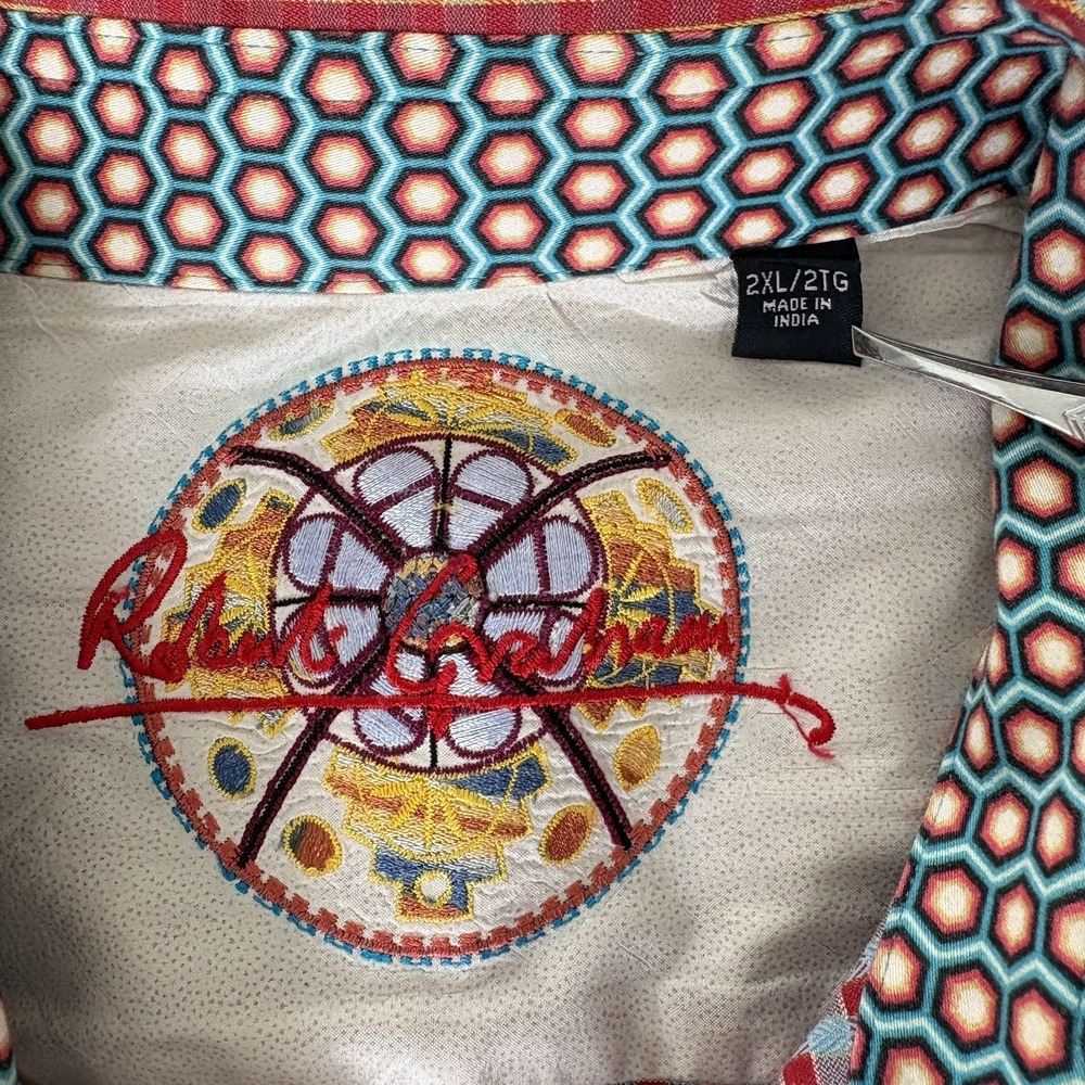 Robert Graham Shirt 2XL Red Checkered Geometric Long Sleeve Abstract Flip Cuff - Picture 10 of 12